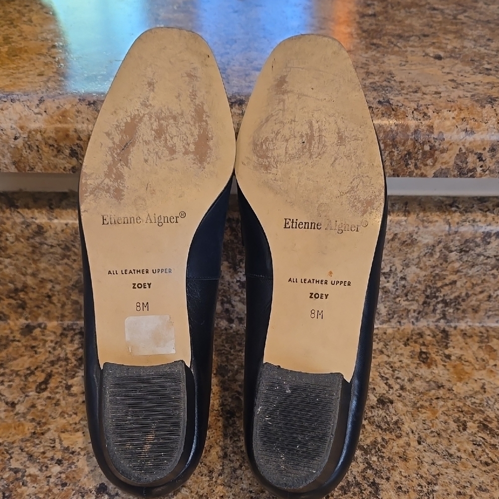 Etienne Aigner Navy Leather Loafers with Gold Detail - Picture 2 of 7